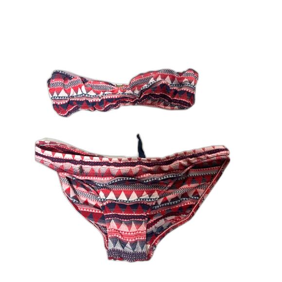 Ralph Lauren Bikini Swimsuit Women's Size XS Blue Red Aztec Print Strapless y2k - Picture 1 of 5